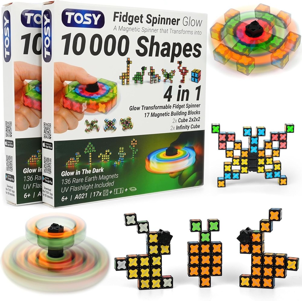 2-Pack Creative Fidget Spinner with UV Flashlight for Glowing Designs