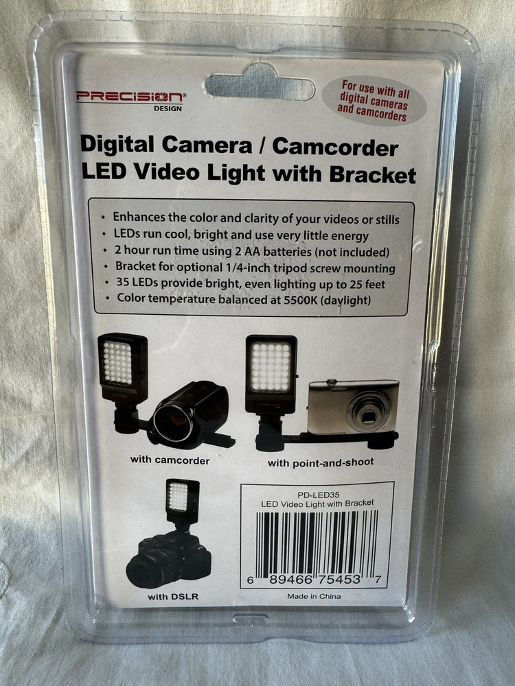 Precision Design Digital Camera Camcorder LED Video Light W/Bracket PD-LED35 NEW