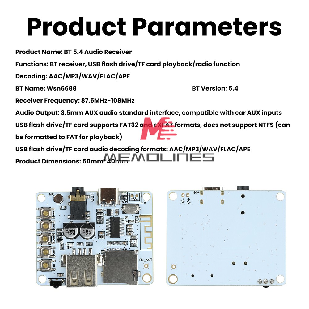 Bluetooth 5.4 Audio Receiver Board mp3 Lossless Decoder Decoding Module Type C