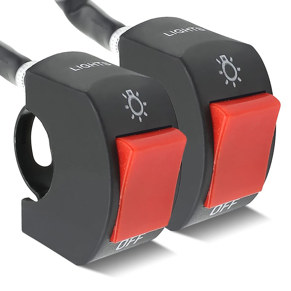 2 Pieces Motorcycle Light Switch Handlebar Toggle with 2 Pieces, Red
