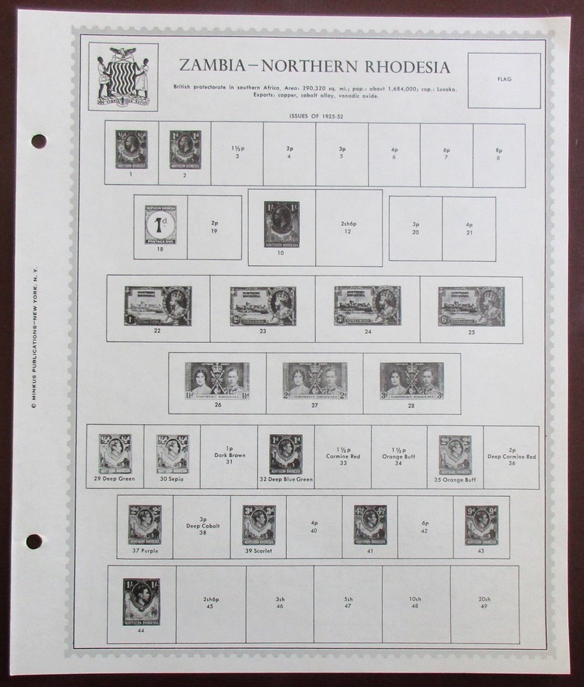 Zambia: Clean Set of Unused Minkus Supreme Global Pages to 1970