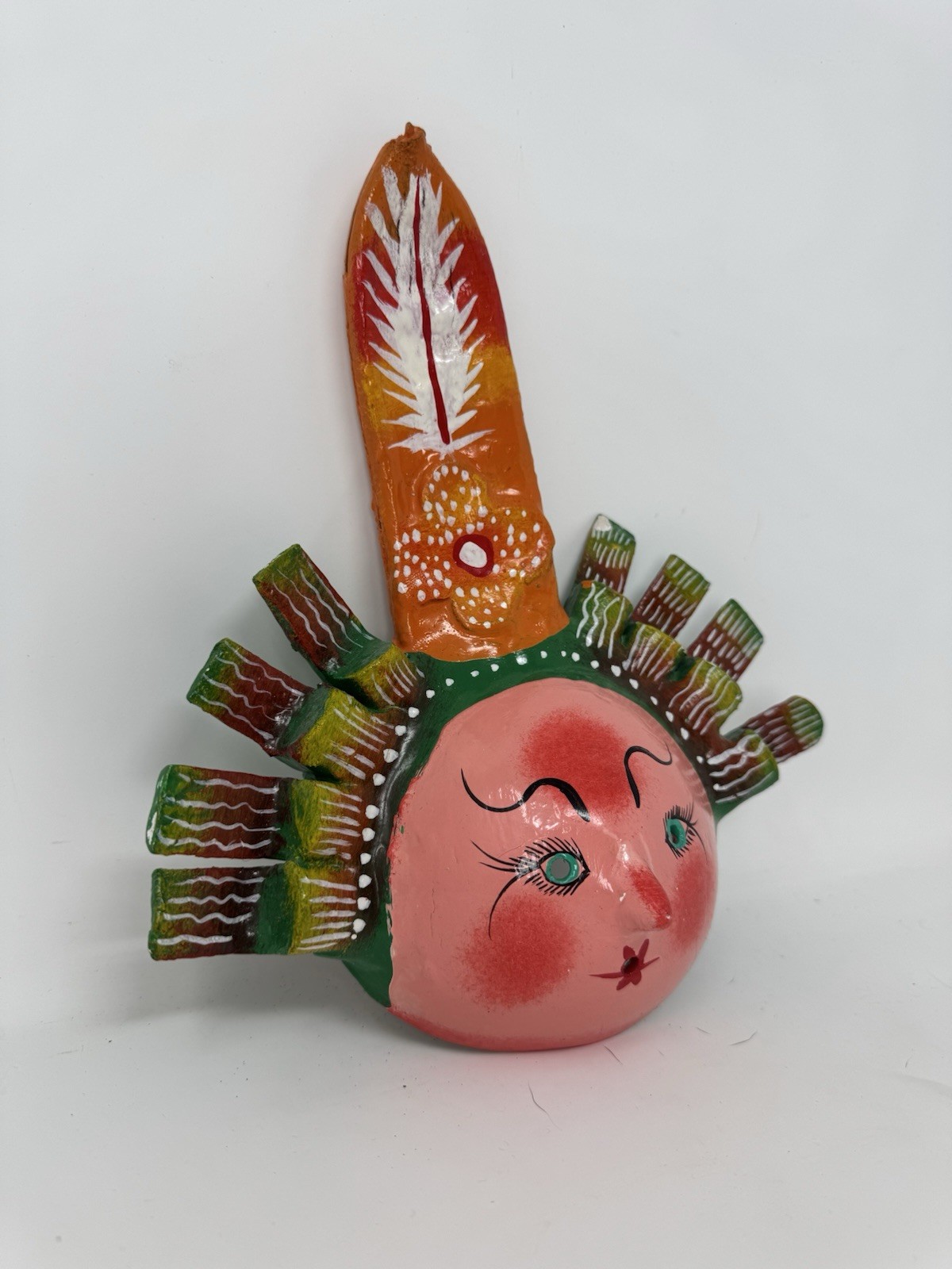 Vtg. Mexican Folk Art Coconut Wall Hanging Mask Decor (B-689)