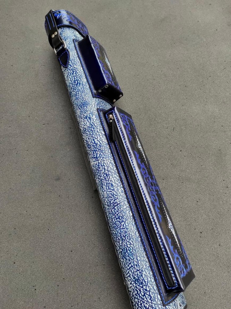 Volturi Strata Genuine Leather Hand Tooled Leather Cue Case Blue 4x8