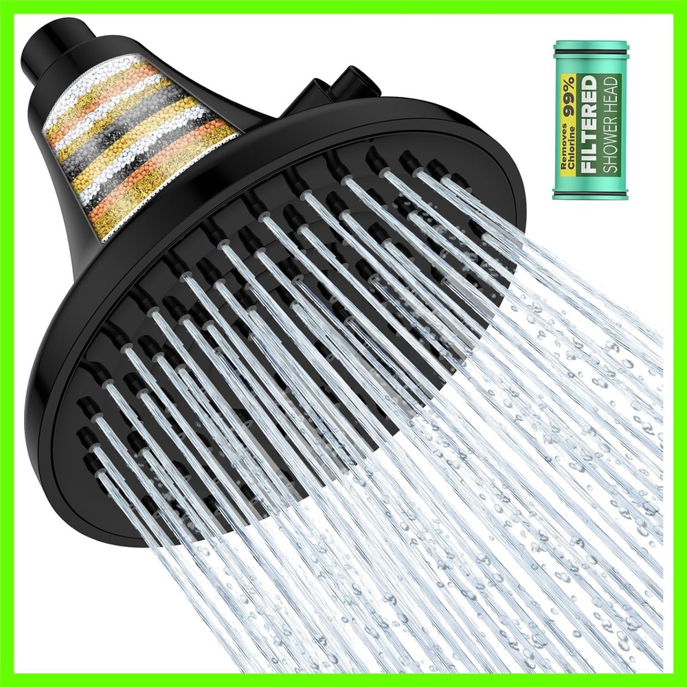 High Pressure Filtered Shower Head, One-Button Filter Replacement, Removes Ch...