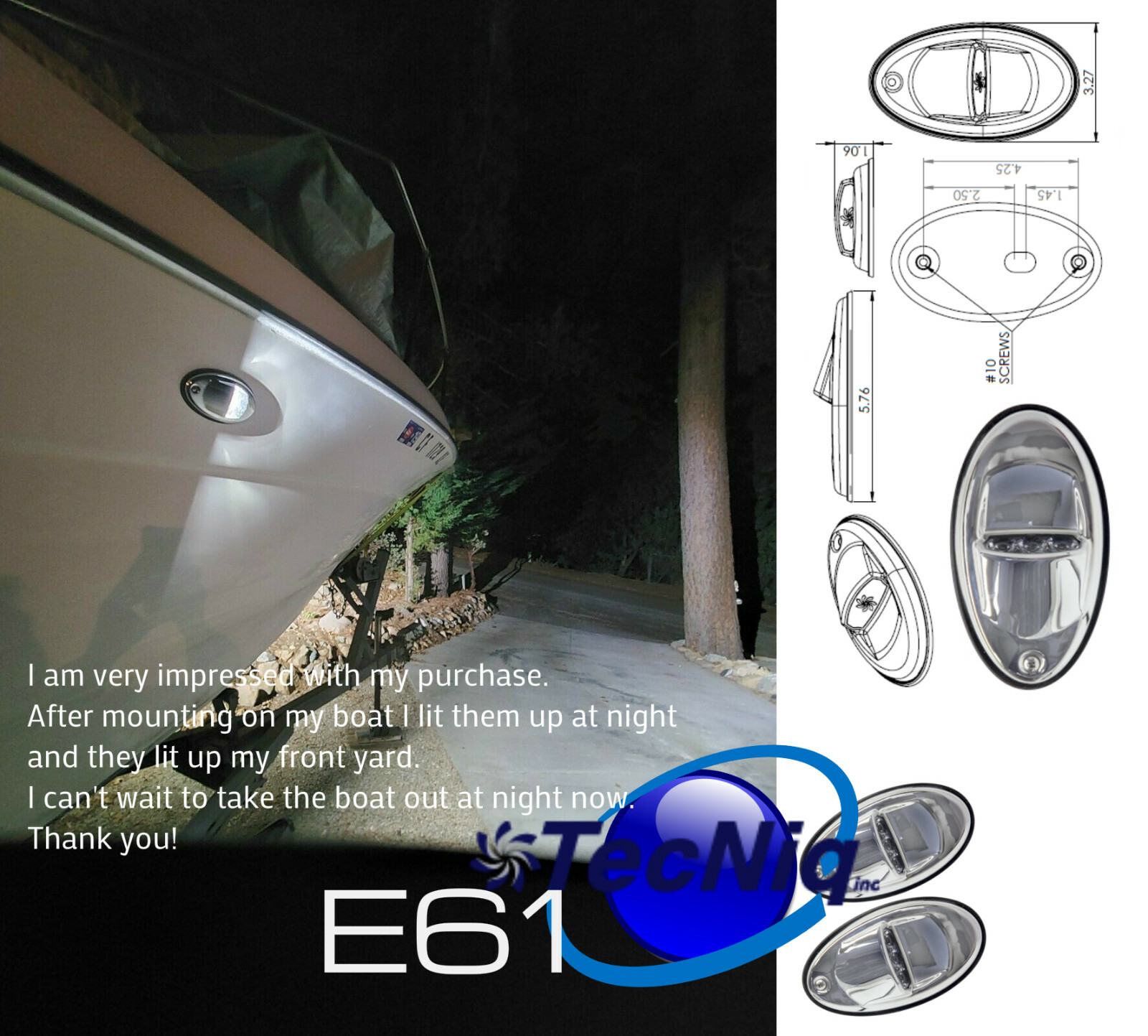 1 PAIR Marine Boat Docking LED Lights TecNiq E61 USA Lifetime Warranty