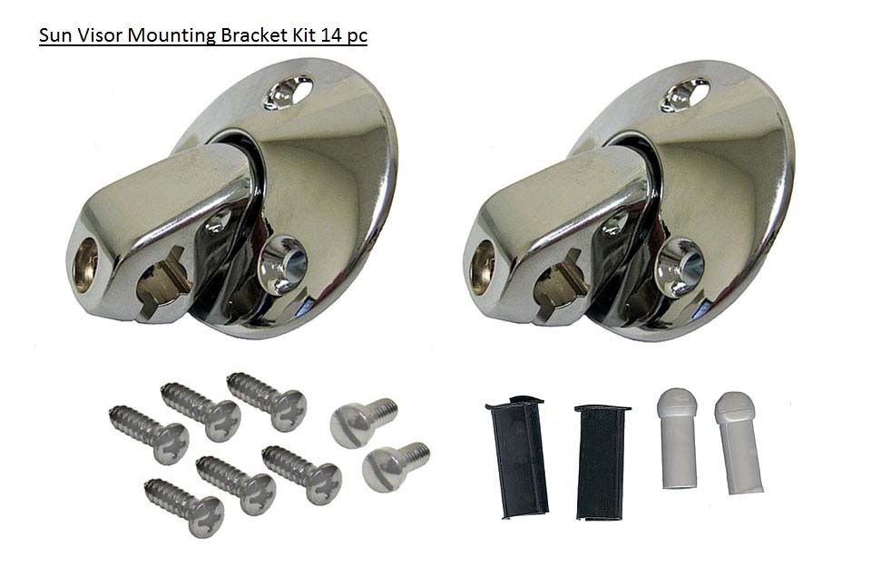 Sunvisor Support Brackets 14pc Kit chrome w/ screws bushing tips coupe sun visor