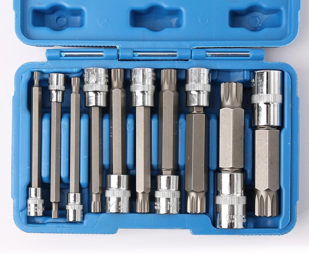 10Pcs XZN Triple Square Socket Kit Spline Socket Bit Set Long Drive Metric Bits