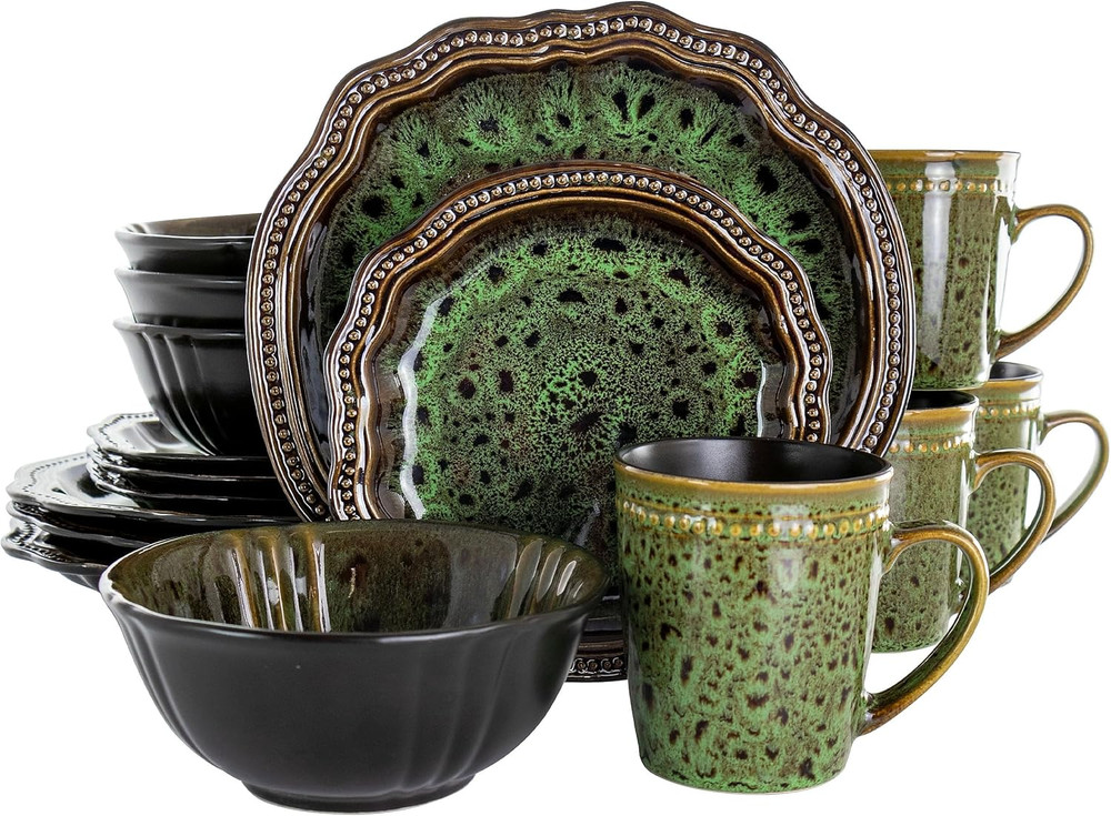 Stoneware round Oval Dinnerware Dish Set, Jade Green