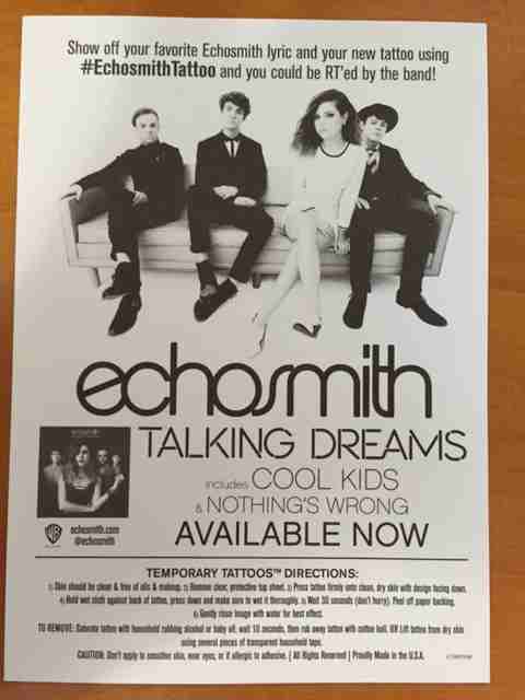 ECHOSMITH - "Talking Dreams" Promo Temp Tattoo's - 2 COUNT - New in Mint