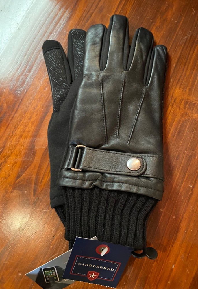 NEW SADDLEBRED BLACK LEATHER TOUCHSCREEN COMPATIBLE GLOVES SIZE LARGE.