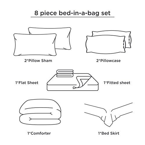 Comforter Set - 8 Pieces Reversible Bed Set with Comforters, Queen Black