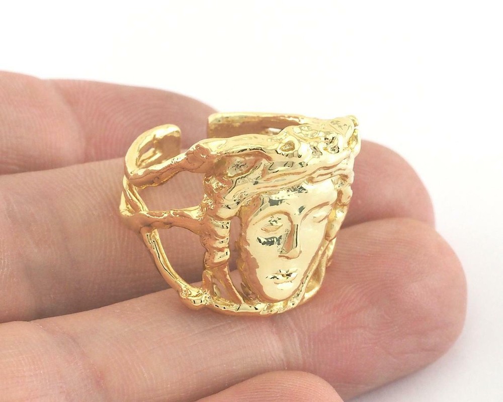 Ring Signet Face Adjustable Ring Shiny Gold Plated brass Statement