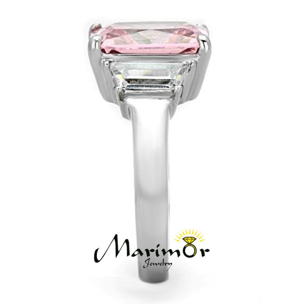6.64 Ct Emerald Cut Rose Zirconia Stainless Steel Engagement Ring Womens Sz 5-10