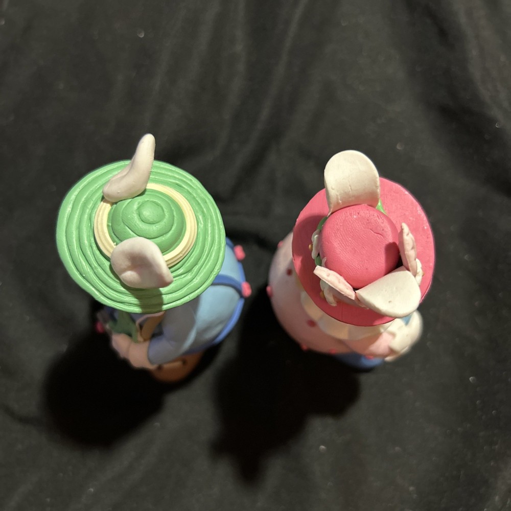 Poly Clay Easter Bunny Figurines 5” Pastel Rabbit Mr. and Mrs. Spring