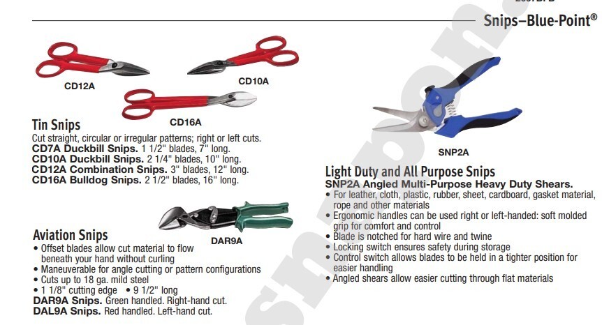 Blue-Point Tools by Snap-On - 12" Combination Tin Snips CD12A - 3" Blades - USA