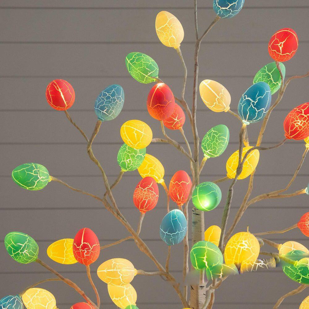 5 Ft. Pre-Lit Artificial Easter Twig Tree with 72 Egg Shaped LED Ornaments