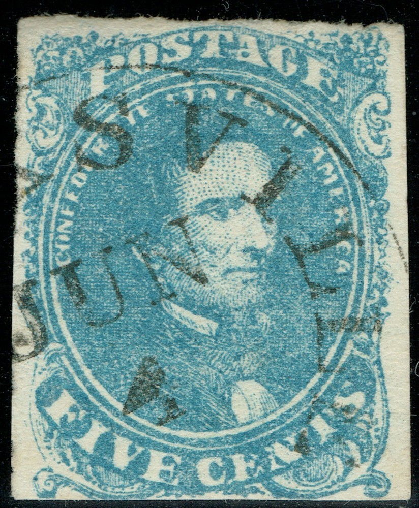 [st7322] Confederate States 1862 Scott#CSA4 5¢ Blue w/cds cancel "Signed Brun"