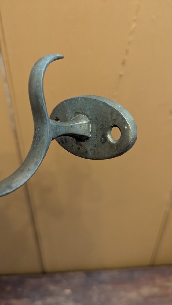 Antique Early Fireplace Tool Jamb Hook Solid Brass Primitive