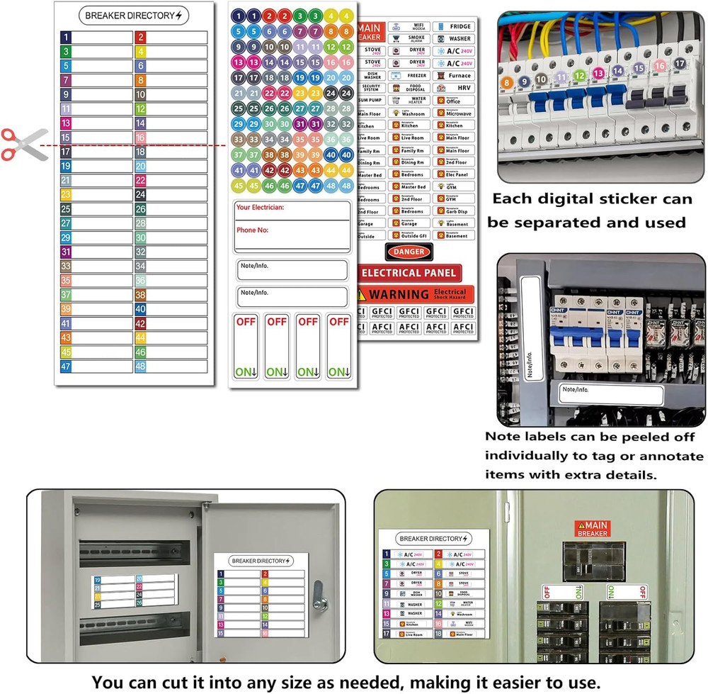 Ultimate 48 Circuit Electrical Panel Labels Kit with Cleaning Cloth, Waterpro...