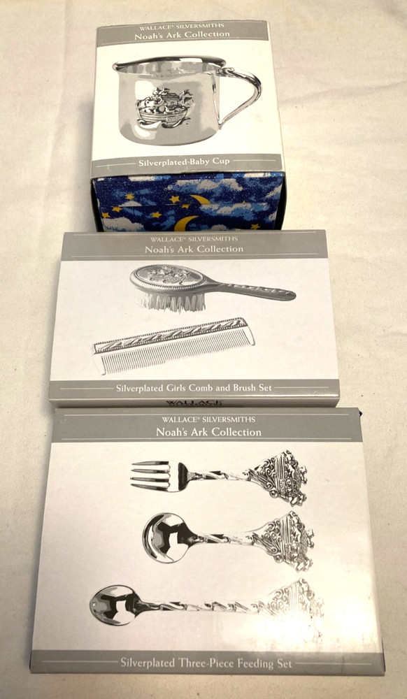 WALLACE SILVERSMITHS NOAH'S ARK SILVERPLATED COLLECTION CUP COMBBRUSH FEEDING ST