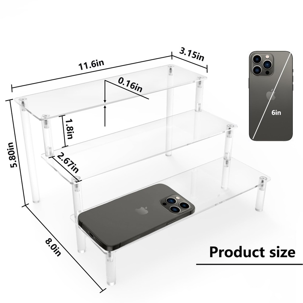 Acrylic Display Risers,Clear Display Risers Stand Small Mini Shelf 3 Tiered Cupc