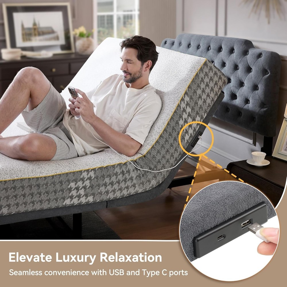 Ergonomic Electric Queen Adjustable Bed Frame Bed Base with Wireless Remote NEW