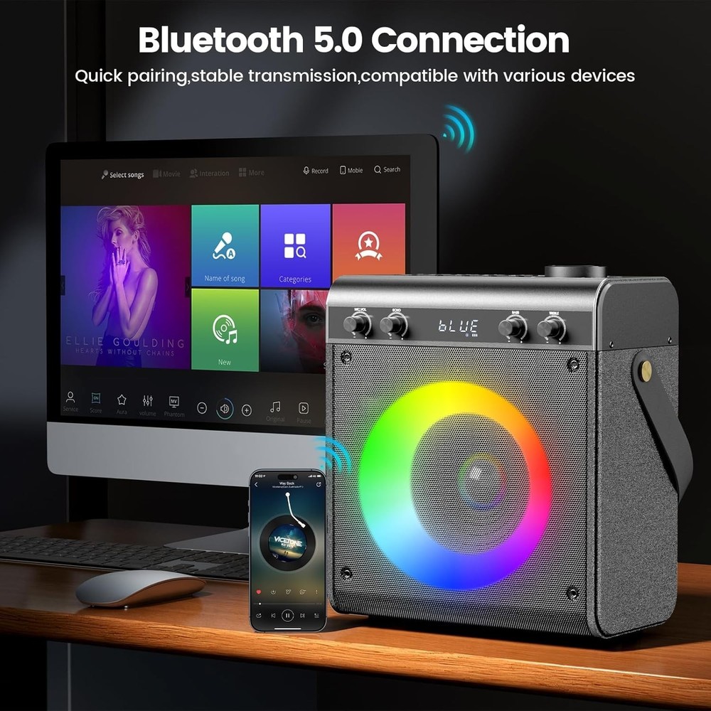 Karaoke Machine with 2 Wireless Microphones & Remote Control, Speaker Audio