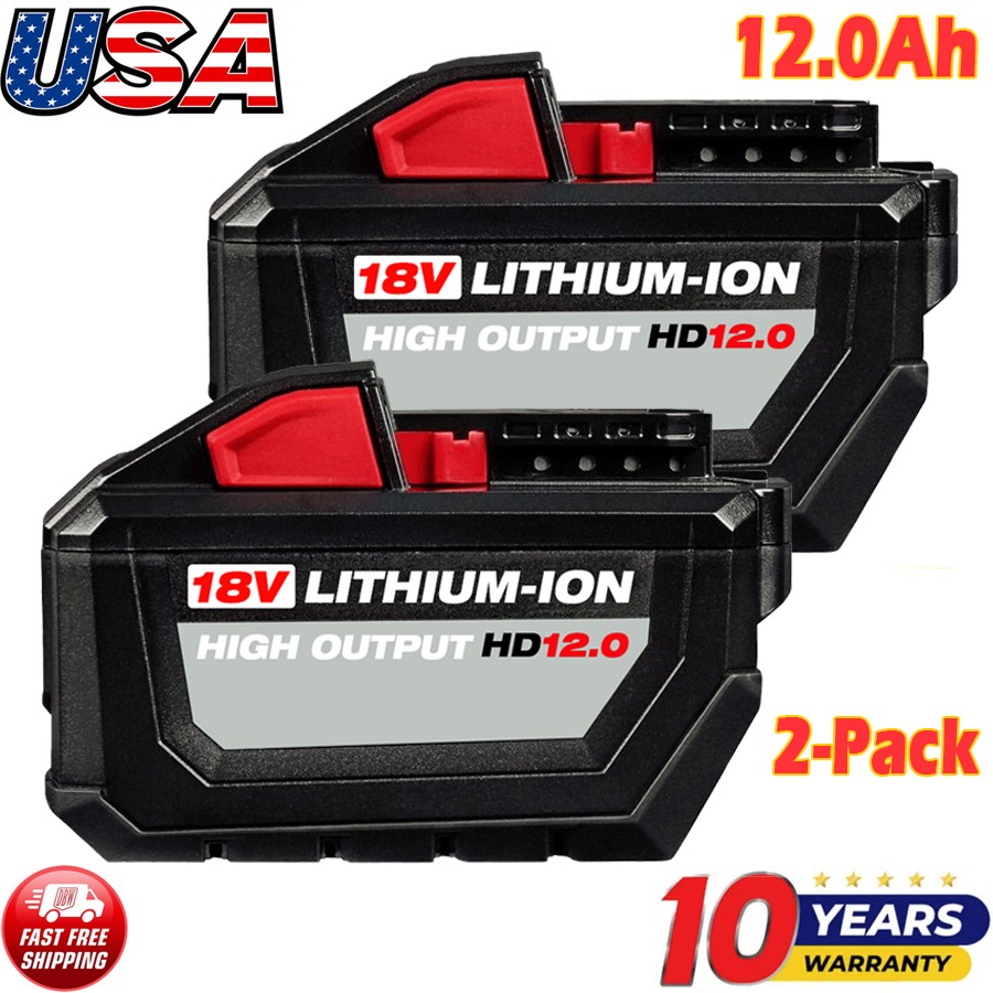 2 Pack For Milwaukee for M18 12.0AH Battery Lithium Extended Capacity 48-11-1812