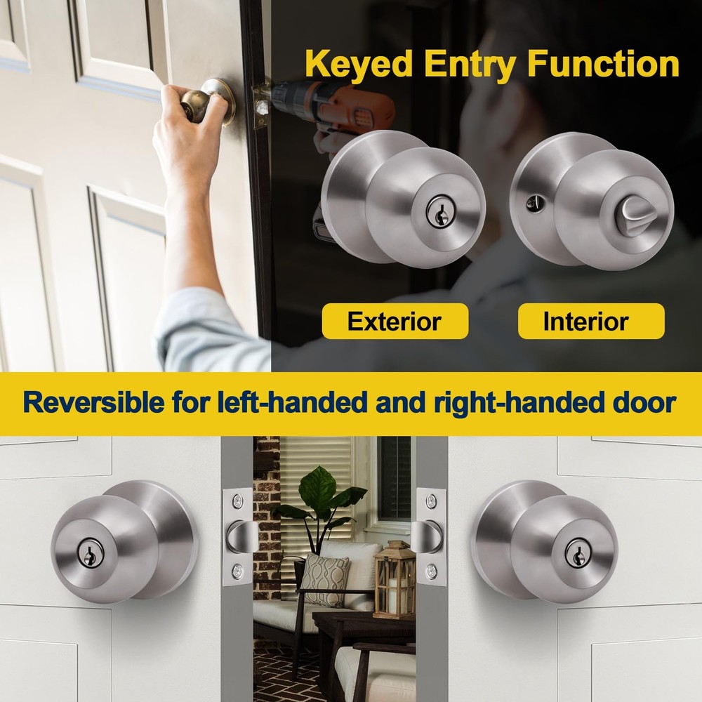 Lanwandeng Door Knobs with Lock and Key, Keyed 1 Pack, Satin Entry Keys