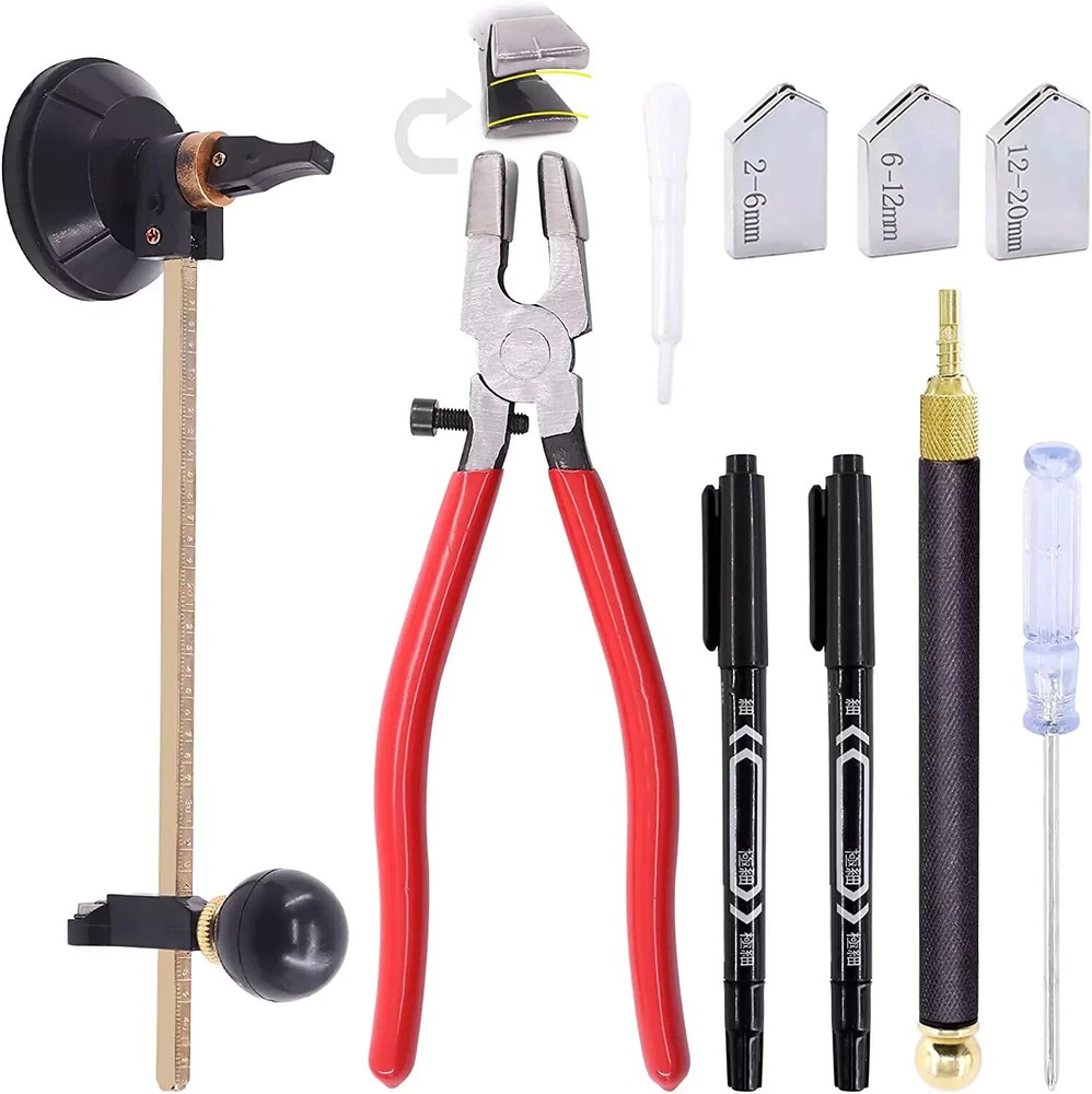 9 Pcs Glass Cutting Tool Set Kit Includes Adjustable Circular Glass Cutter