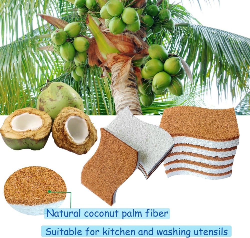 12Pcs Biodegradable Natural Kitchen Sponge Non-Scratch Dish Sponges