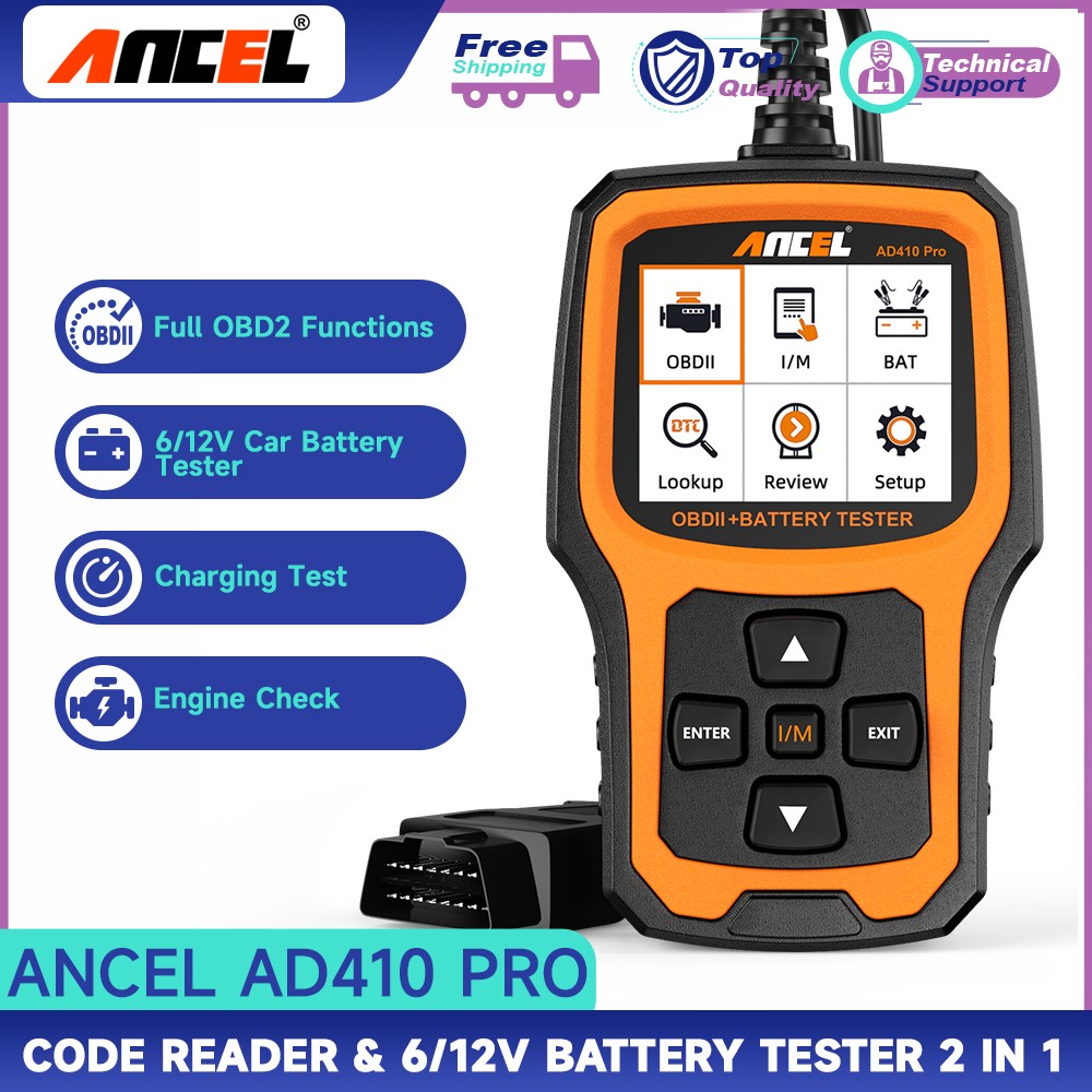 ANCEL AD410 PRO OBD2 Scanner Code Reader 6V 12V Automotive Battery Load Tester