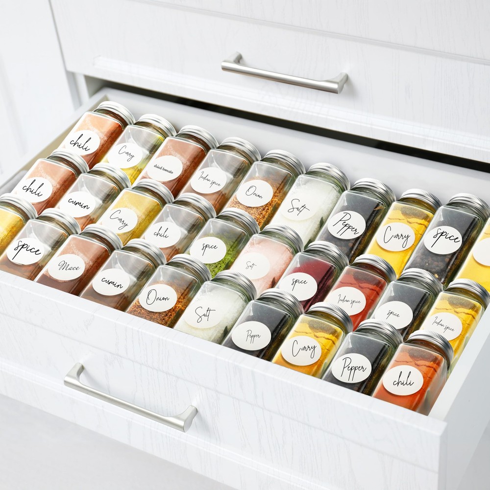 Spice Jars 4 Ounce Square Bottles w/label, 12 Pack