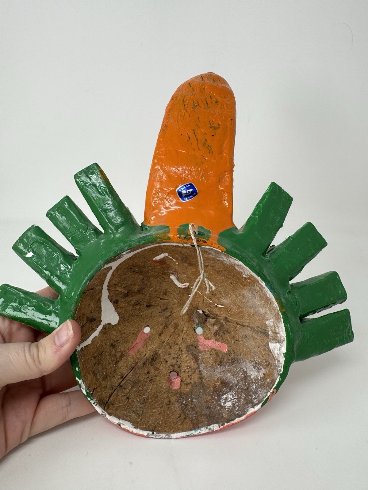 Vtg. Mexican Folk Art Coconut Wall Hanging Mask Decor (B-689)