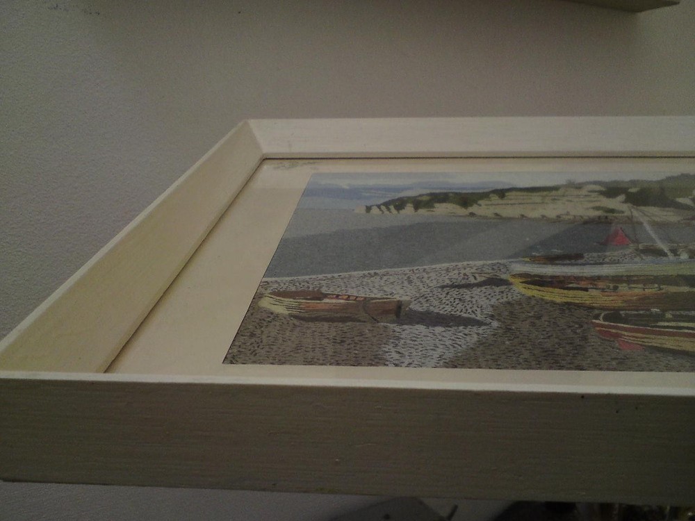 Framed Embroidery Needlework / Wool-work Picture - Beer Harbour, Seaton Devon