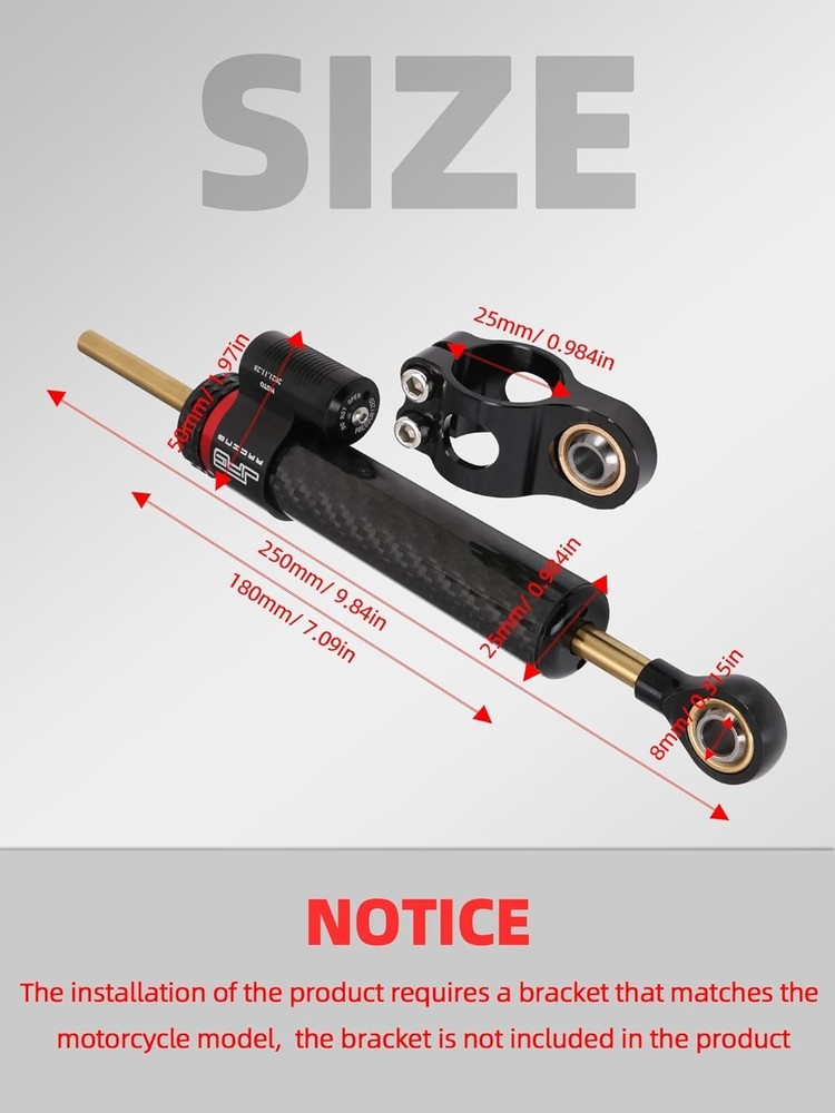 Motorcycle Steering Damper without Mounting Brackets,10" Universal Steering S...
