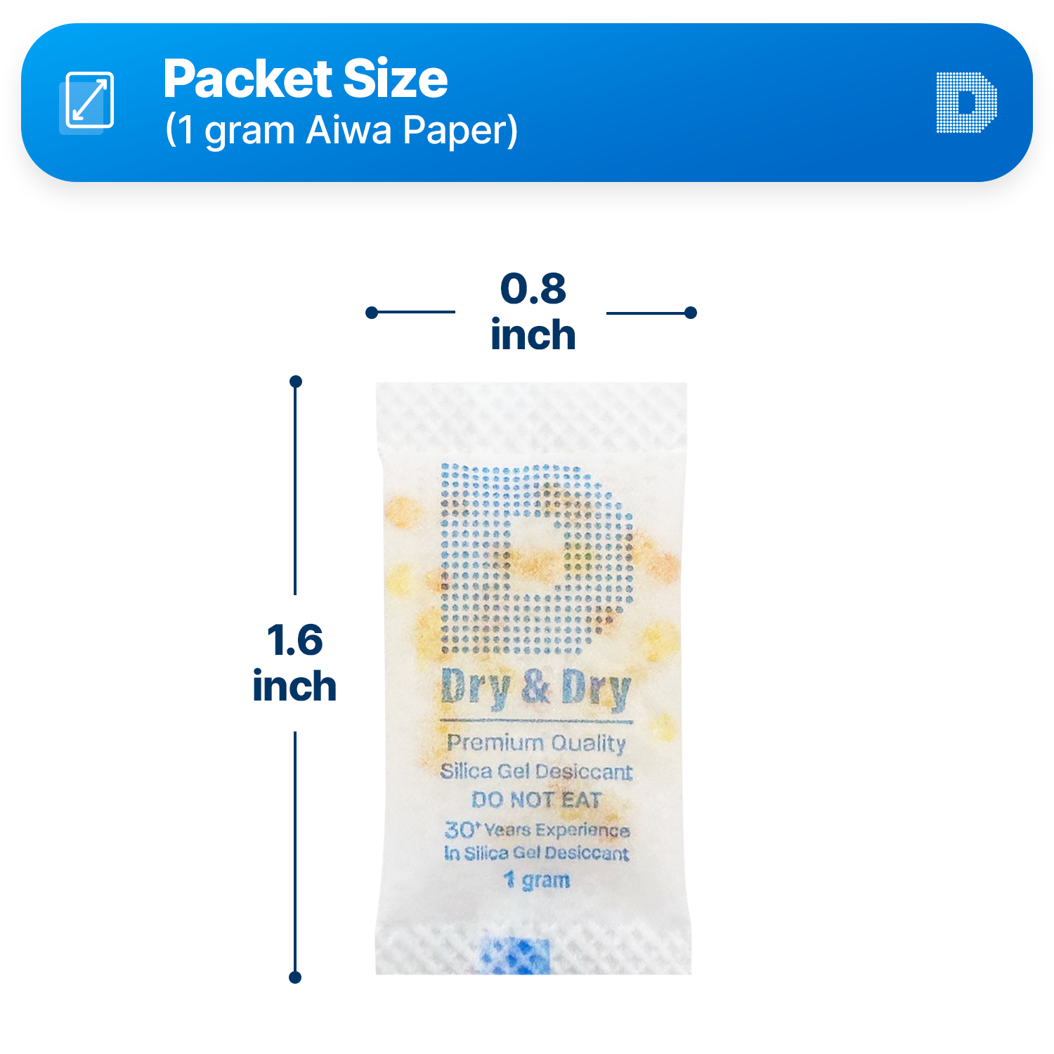 1 gram X 200 PK "Dry & Dry" Food Grade Orange Indicating Silica Gel Packets