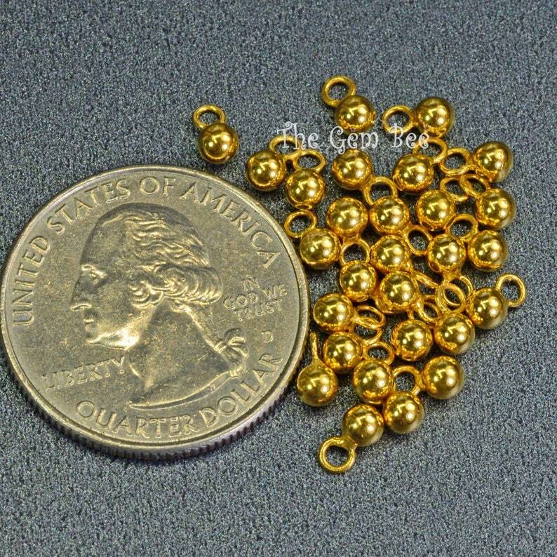 3.3mmx6.2mm 18k Solid Yellow Gold Ball Charm Finding PAIR (2)