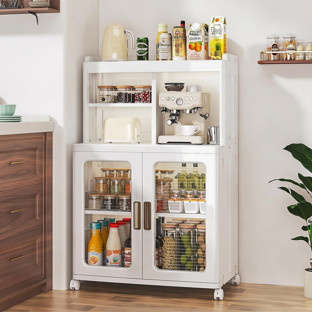 Foldable Plastic Sideboard Cabinet with Adjustable Shelves, Waterproof Buffet Ca