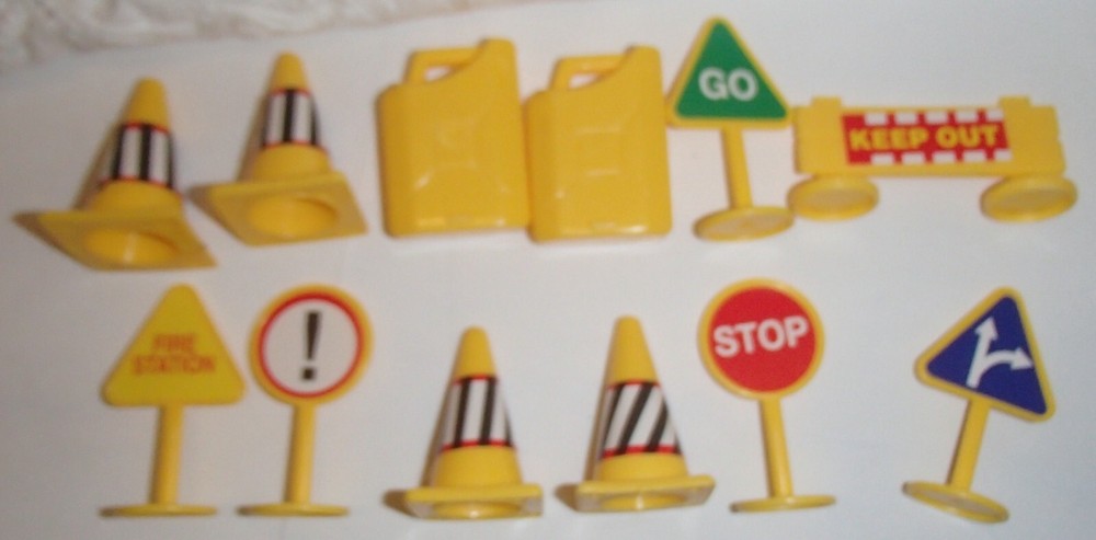 One Dozen (12) Yellow Plastic Cupcake Cake Toppers Construction Sign Set