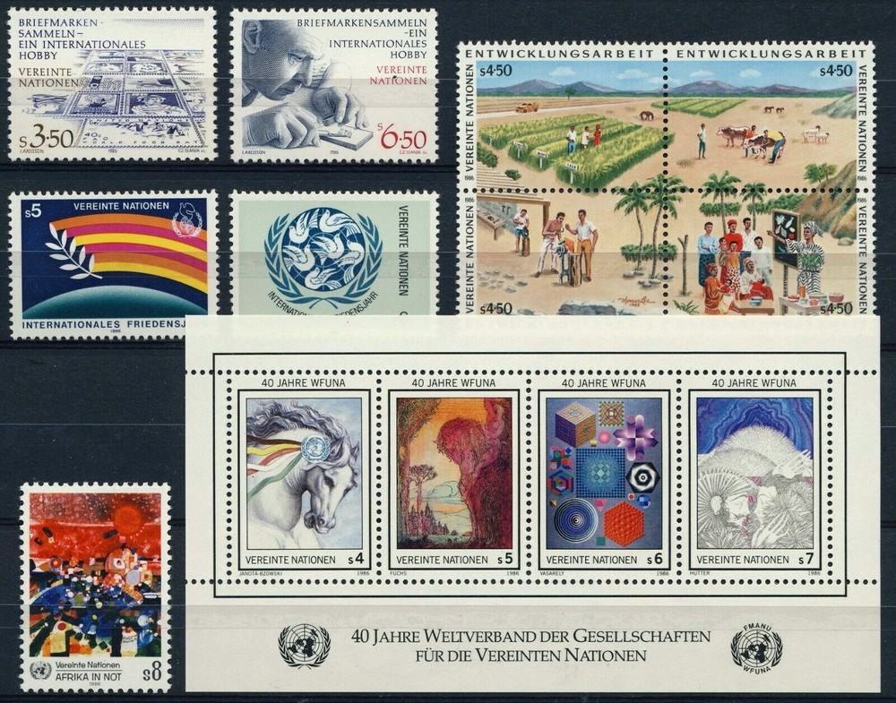 United Nations VIENNA 1986 Complete Year Set #V57-66 MNH Singles & SS