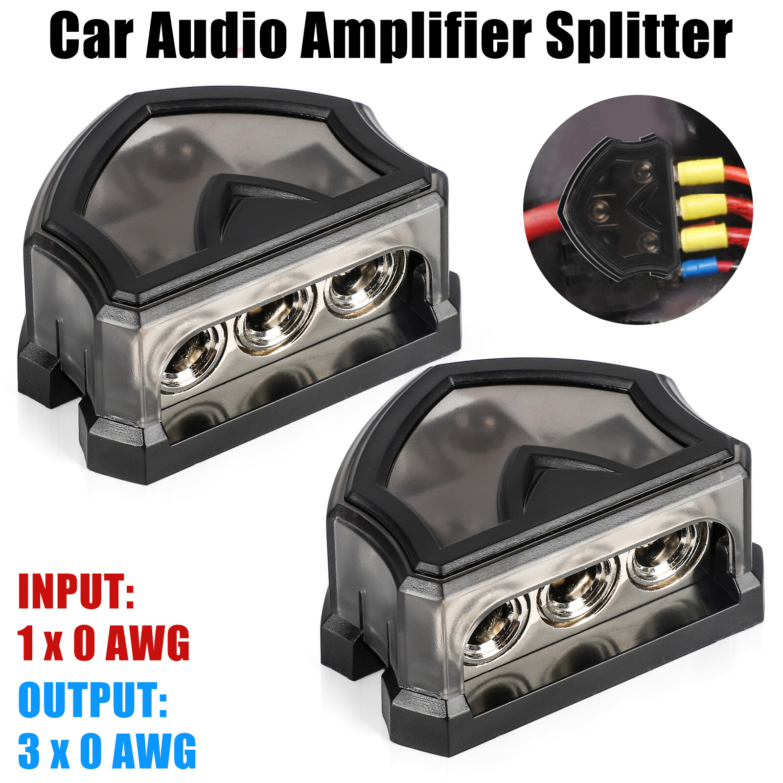 2PCS 3 Way 0 Gauge Input to 0 Gauge Output Power Ground Amp Distribution Block