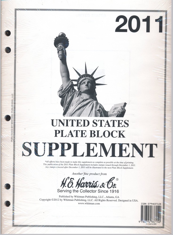 H E Harris US PLATE BLOCK Supplement for Stamp issued in 2011