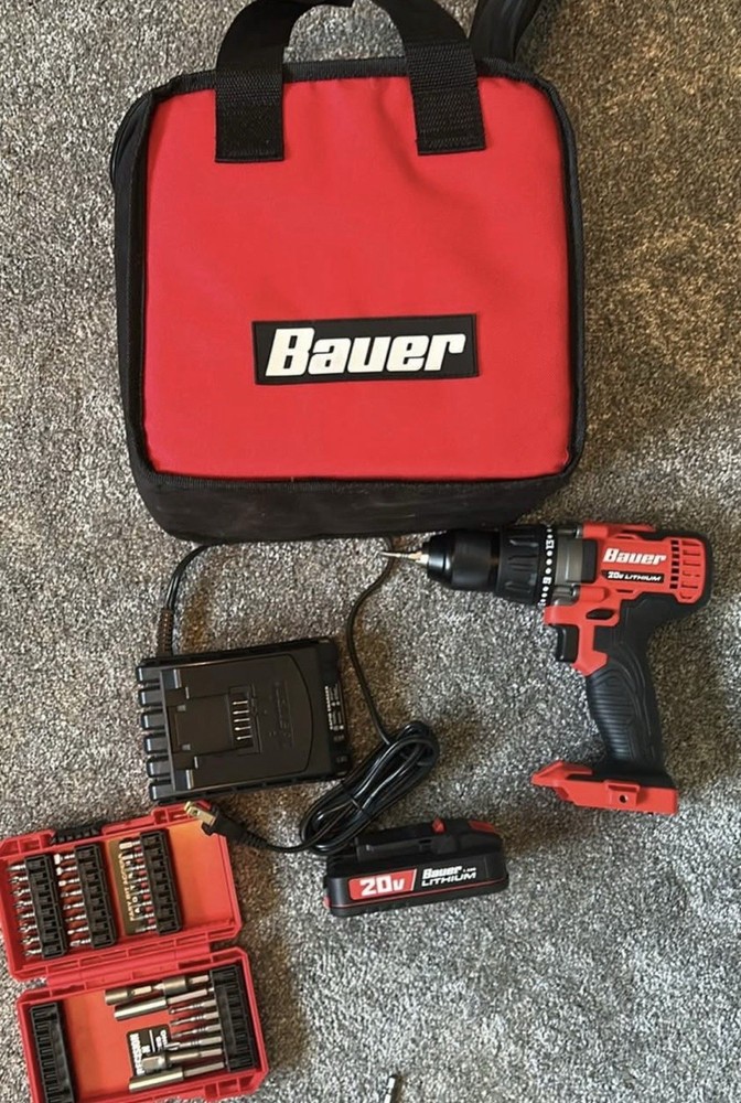 Bauer 20V Lithium-Ion Drill/Driver Set with Battery, Charger, Drill Bits & Bag