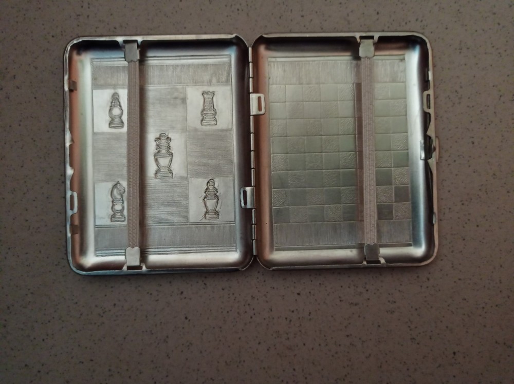 Vintage Cigarette Case Chess Theme Enamel Rare Mint