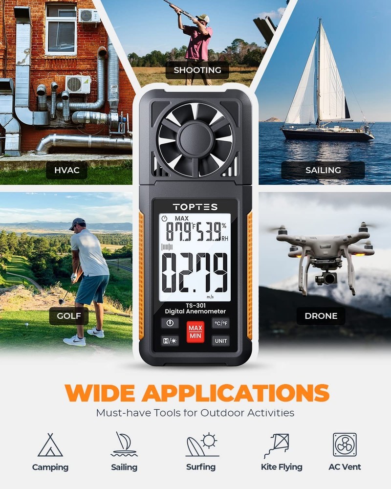 Digital Anemometer, Wind Speed Meter with 2.26-inch Big Backlight LCD Screen,...