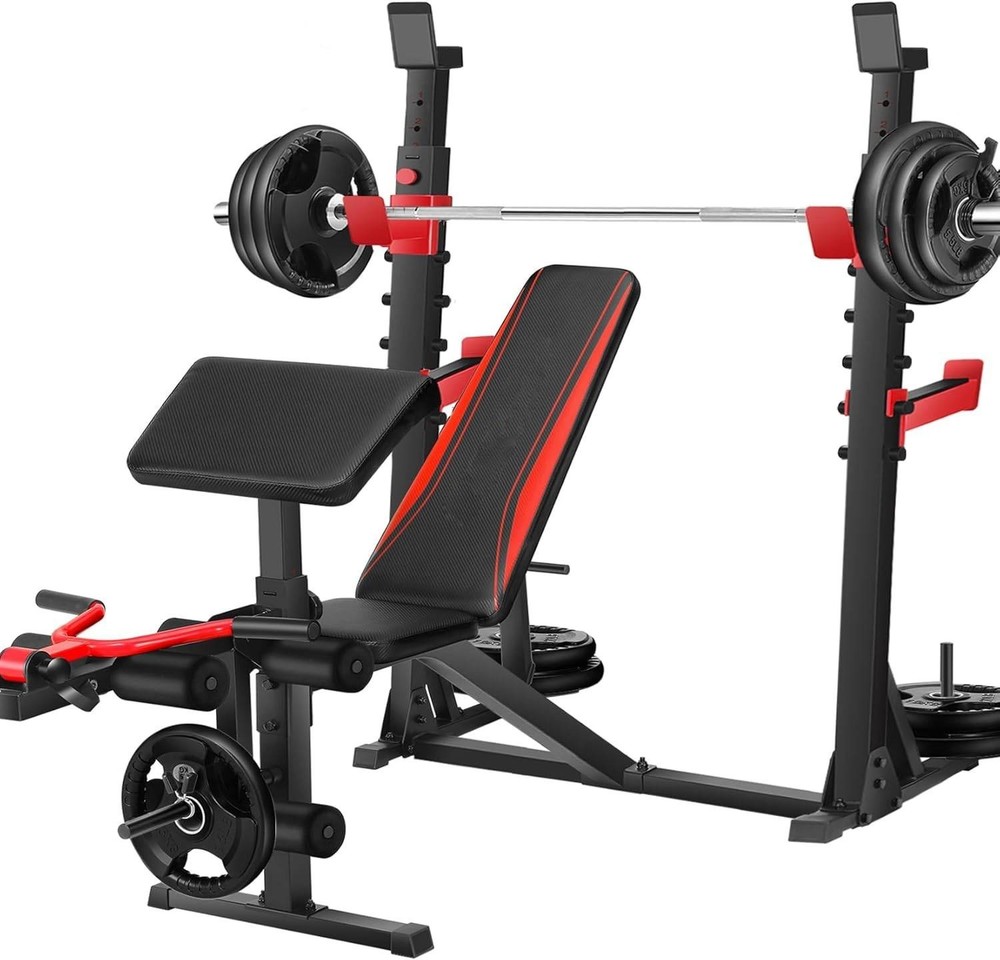 900LBS Olympic Weight Bench Set Adjustable Multi-Purpose Workout Bench Strength