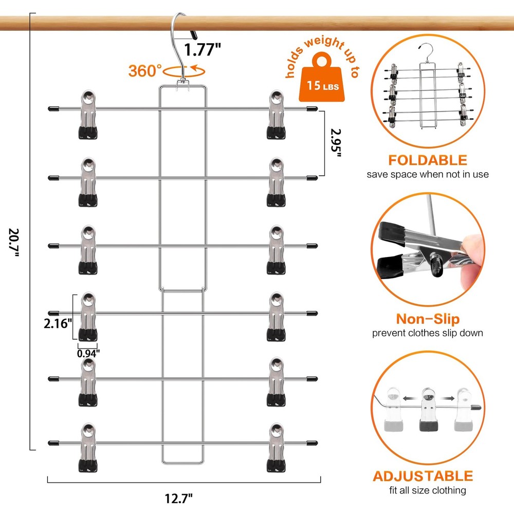 3 Pack Pants-Hangers-Space-Saving,6 Large, 3 Pack-silver