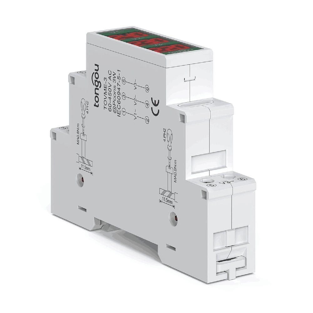 80~500V Three Phase 35mm Din Rail Mount Voltage Meter Modular Voltmeter K3S8