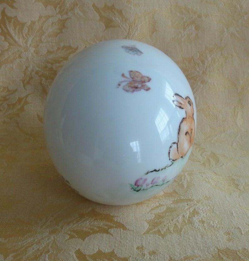 Personalized Hand Painted Porcelain Easter Egg with Bunny & Butterfly Signed